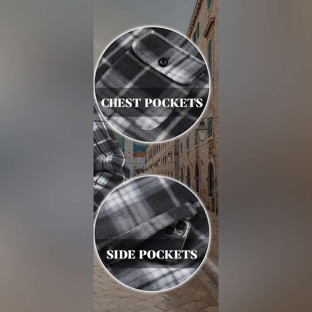 Flannel Hoodie Jacket Fleece Lined Flannel Shirt Plaid Zip Up - Picture 12 of 12
